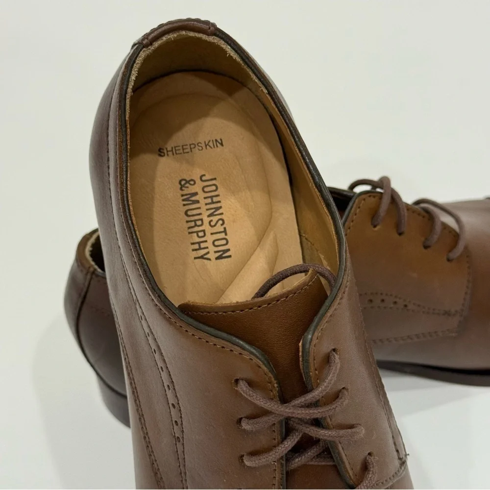 Johnston Murphy Men's 8.5M Mcclain Cap Toe Tan Full Grain Leather Shoes New $160